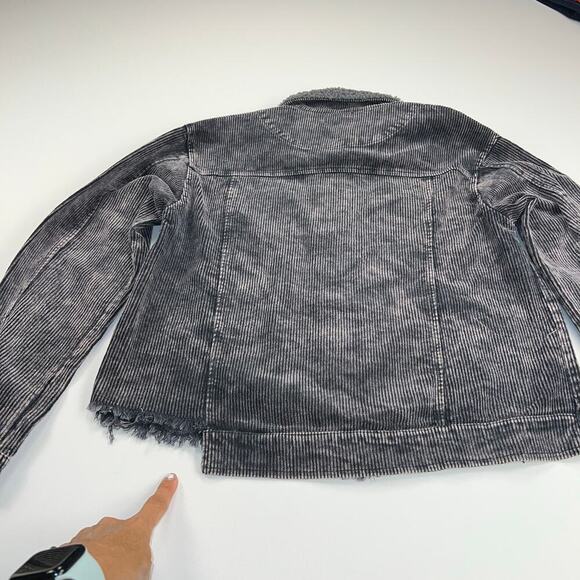 Simply Southern Gray Acid Wash Corduroy Jacket Sherpa Collar Distressed Size L - Picture 10 of 13